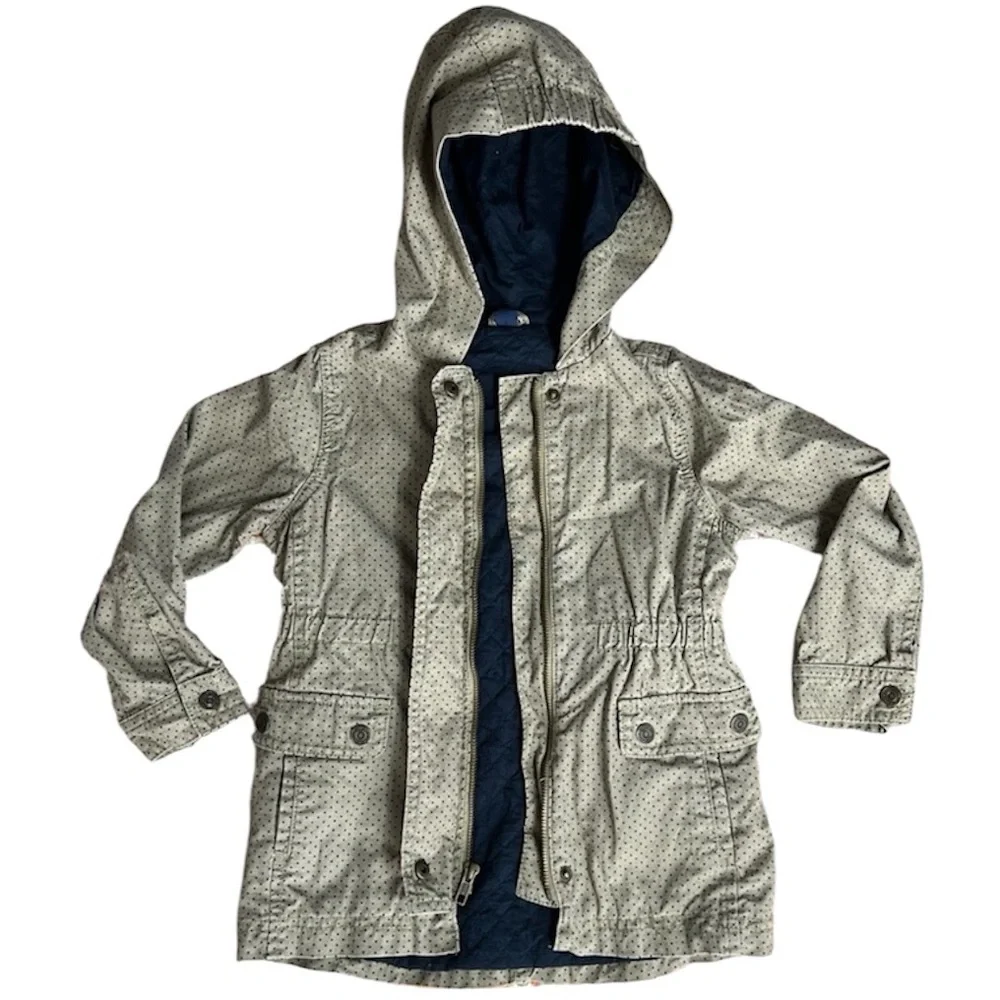 Baby Gap 100% Cotton Olive Green Anorak Jacket with Polka Dots,‎ Size 5